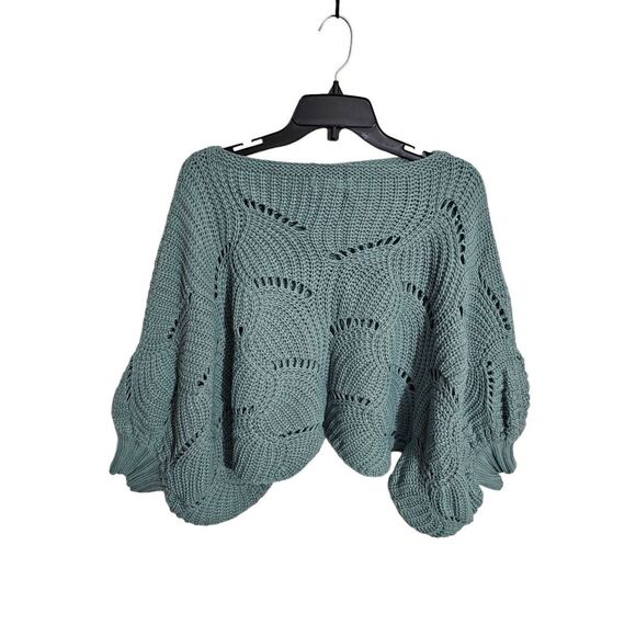 Elodie Boutique Teal Open Knit Oversized Crop Sweater Small EUC - Picture 3 of 6